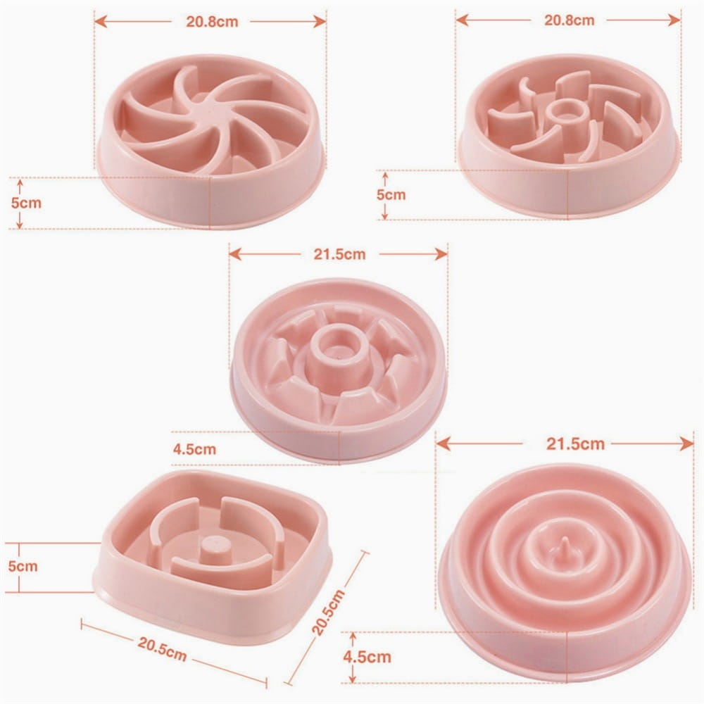 pink plastic slow feeder dog bowls with maze-like designs for anti choke feeding use