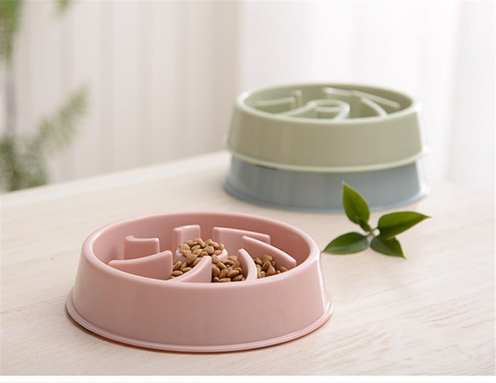 pink silicone slow feeder dog bowl with maze-like interior design for plastic pet anti choke dish