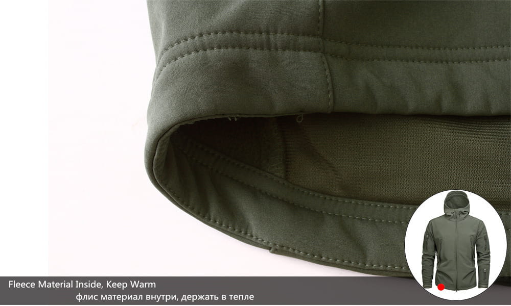 olive green quilted tactical waterproof softshell fleece jacket with a fleece-lined interior designed for outdoor use
