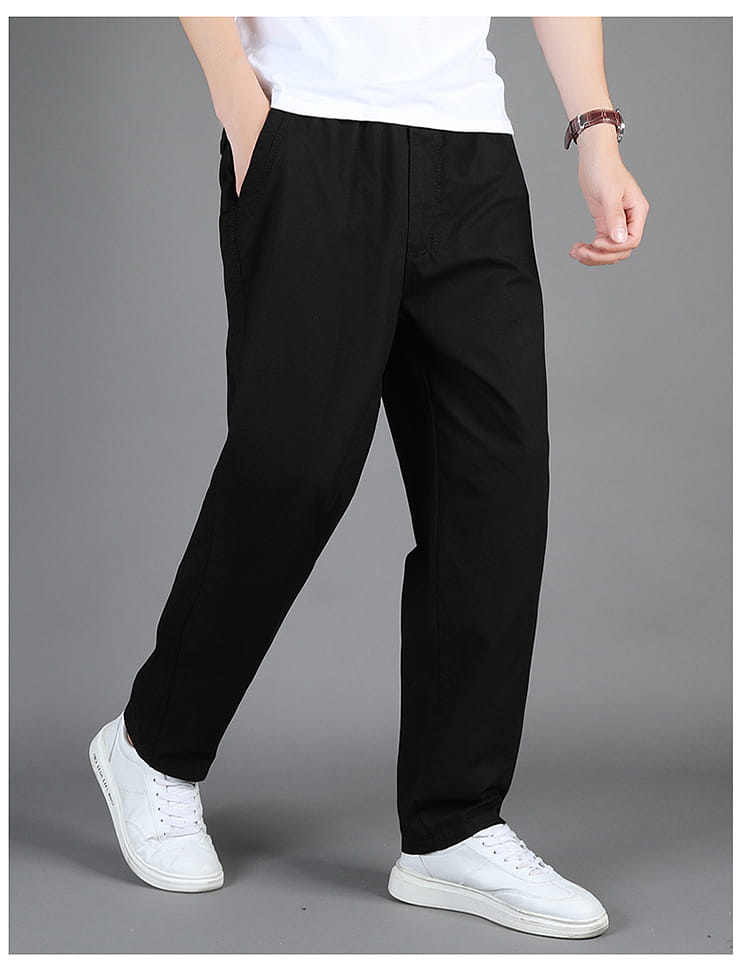 Men cargo pants casual relaxed fit black cotton trousers with a straight-leg cut and elastic waistband.
