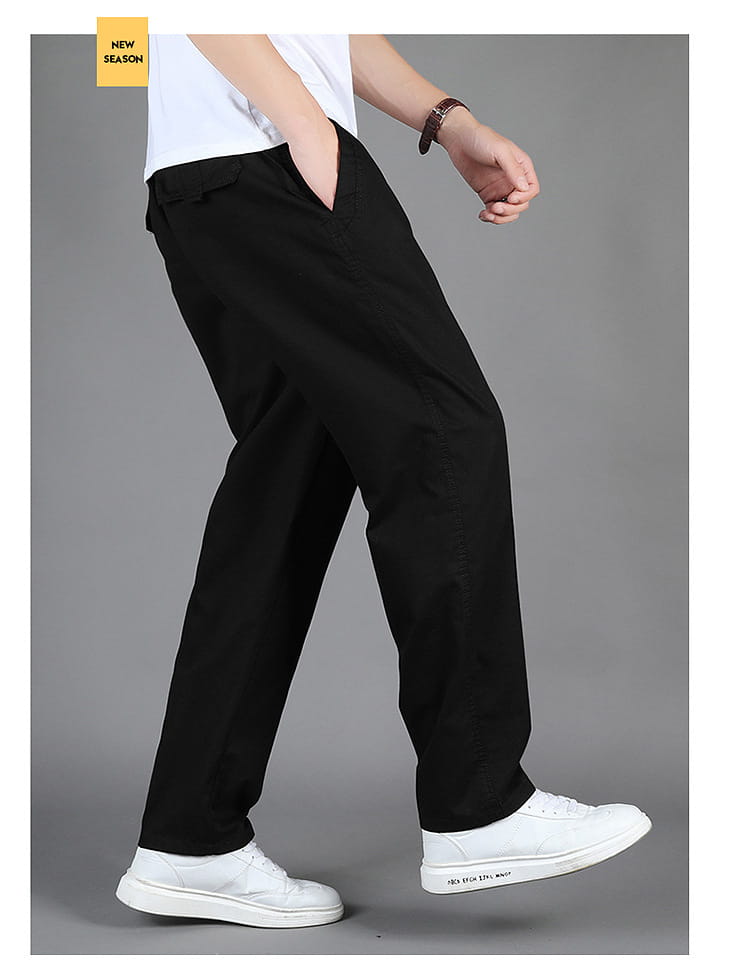 Men cargo pants casual relaxed fit cotton trousers in black with a relaxed fit and subtle side pockets.