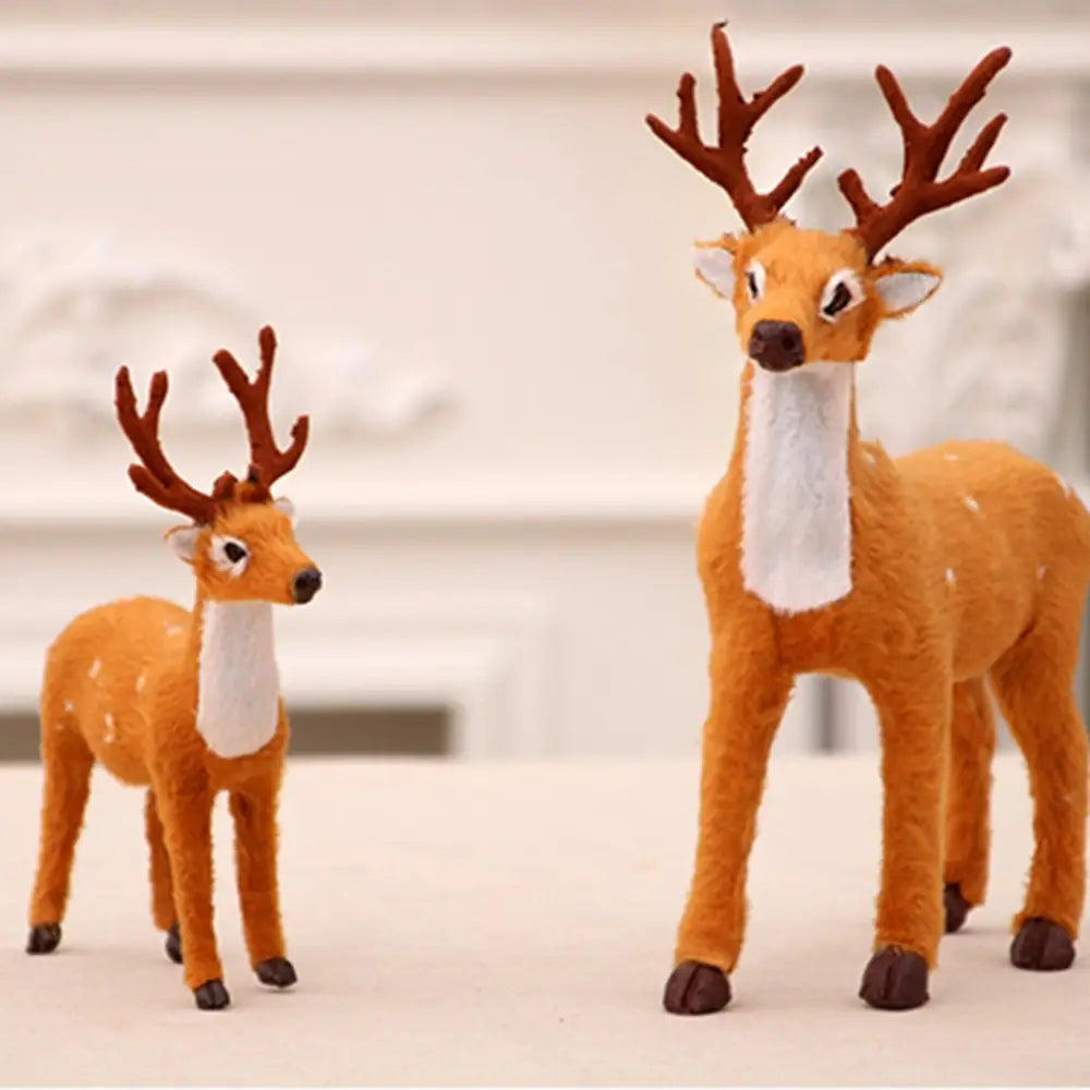 Orange felt Christmas deer plush toy set featuring brown antlers and white neck patches.