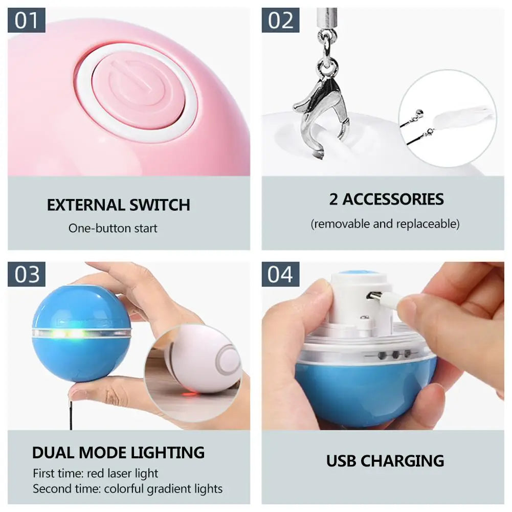 Interactive Led Cat Toy Ball with Catnip and Feathers