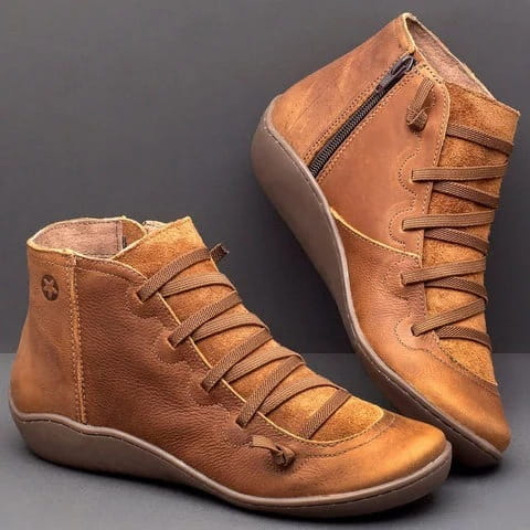 tan leather snake print wedge ankle boots for women with laces and a side zipper