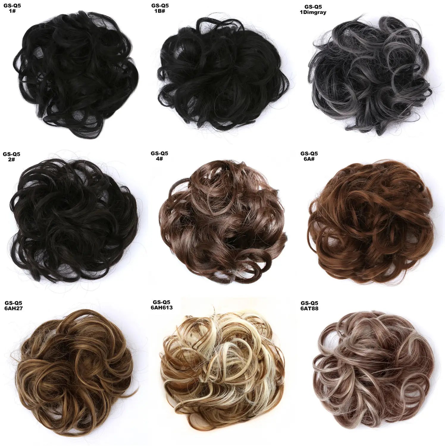Lockige synthetische Haardutt-Erweiterungen in Schwarzbraun und Blond mit einer lockigen Textur aus der Kollektion Curly Synthetic Hair Bun Extension 46 Farben.