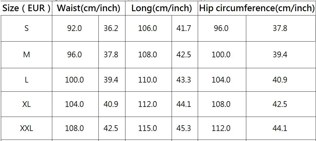 Tableau des tailles pour les pantalons de jogging en molleton à cordon pour homme, indiquant des mesures en centimètres et en pouces, de la taille S à XXL.