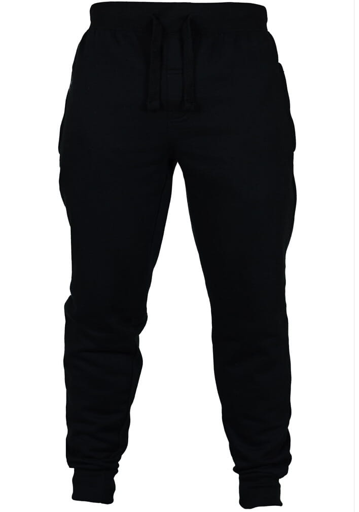 Pantalons de jogging en molleton noirs pour homme, avec taille à cordon et poignets côtelés, pour un port confortable et décontracté.