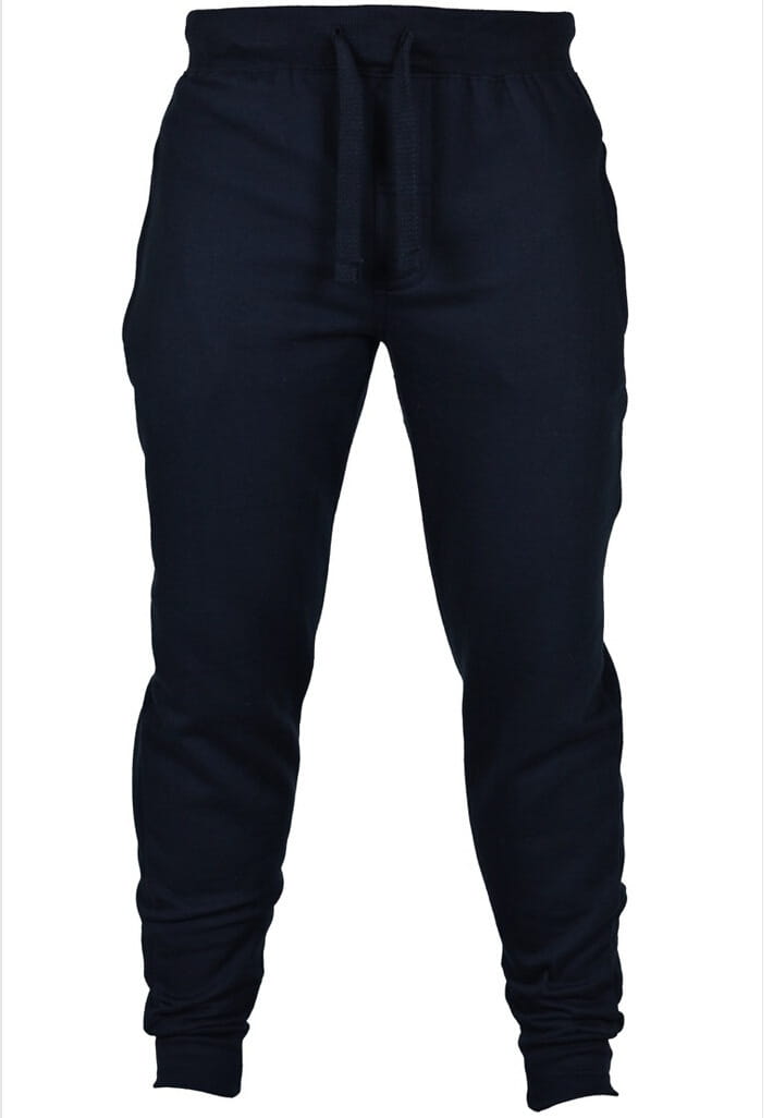 Pantalons de jogging en molleton noirs pour homme, avec taille à cordon et poignets côtelés, conçus pour un port confortable et décontracté.