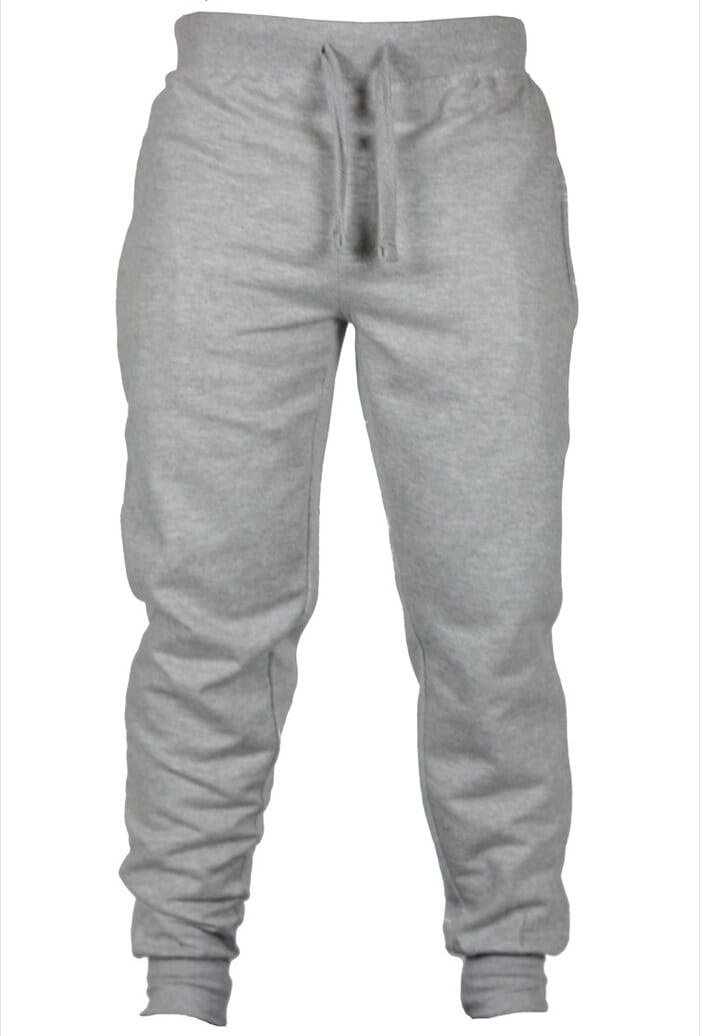 Pantalons de jogging en molleton pour homme en tissu gris chiné, avec taille à cordon et poignets élastiques, pour un port confortable et décontracté.