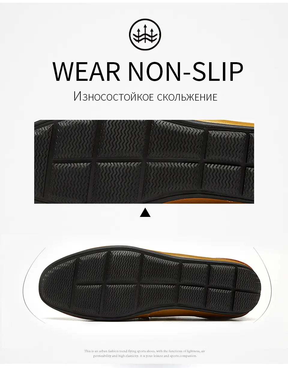 Suela de goma negra con patrón de rejilla y textura ondulada, diseñada para un calzado sin deslizamientos en mocasines tipo alpargata de cuero para hombre, para conducción casual.
