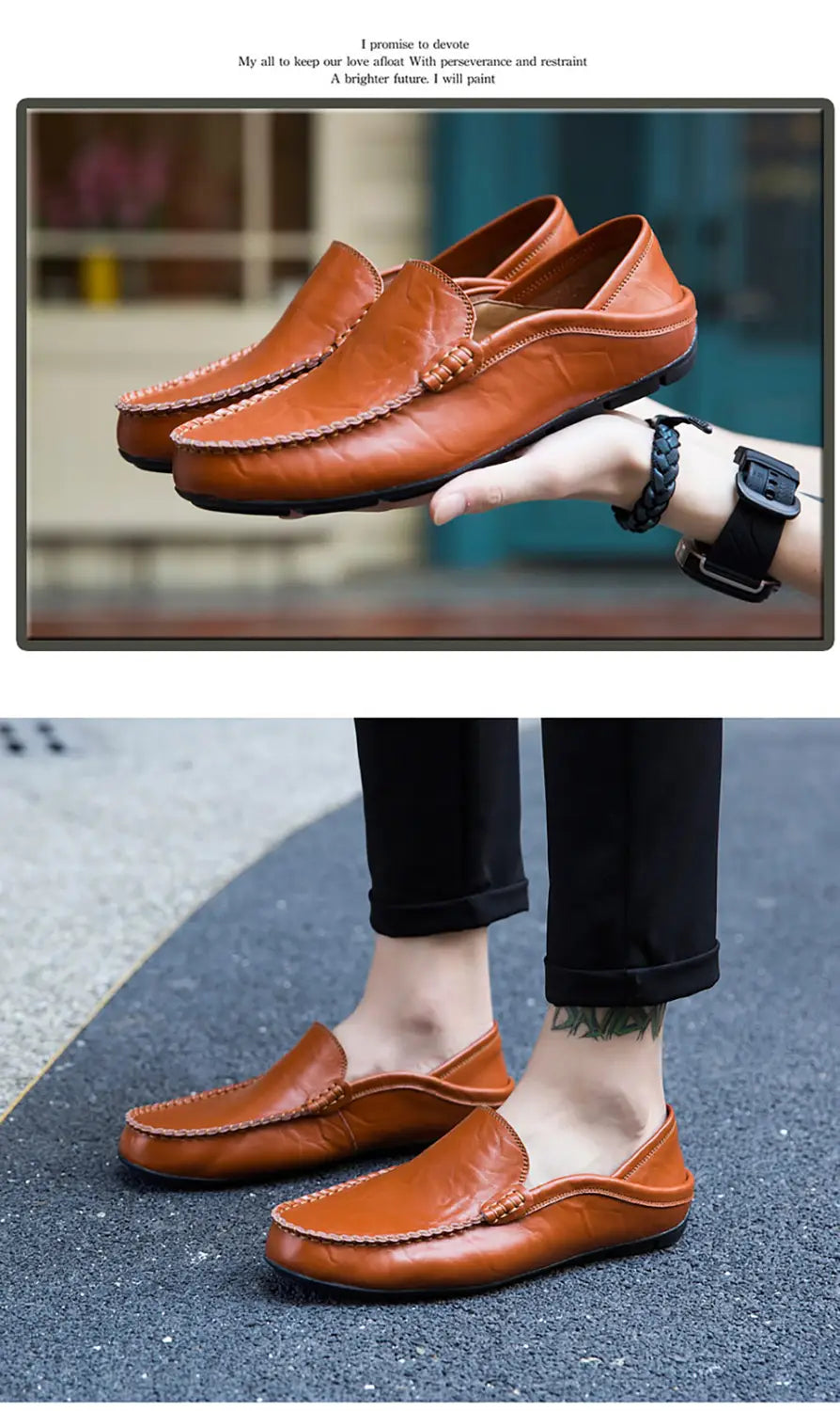 Mocasines tipo alpargata de cuero camel para hombre, con un diseño clásico tipo alpargata y detalles de costura visibles, para un uso de conducción casual.