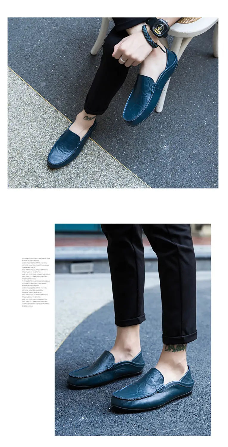 Mocasines tipo alpargata de cuero color verde teja oscuro para hombre, con un patrón sutil en relieve y diseño de punta redondeada, para un uso de conducción casual.