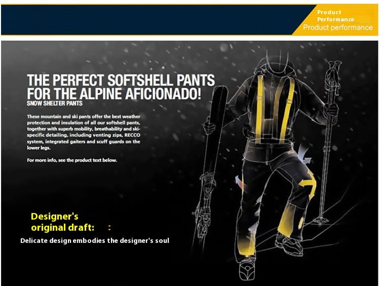 men’s waterproof tactical hiking pants in black and yellow with reinforced panels for mountain protection