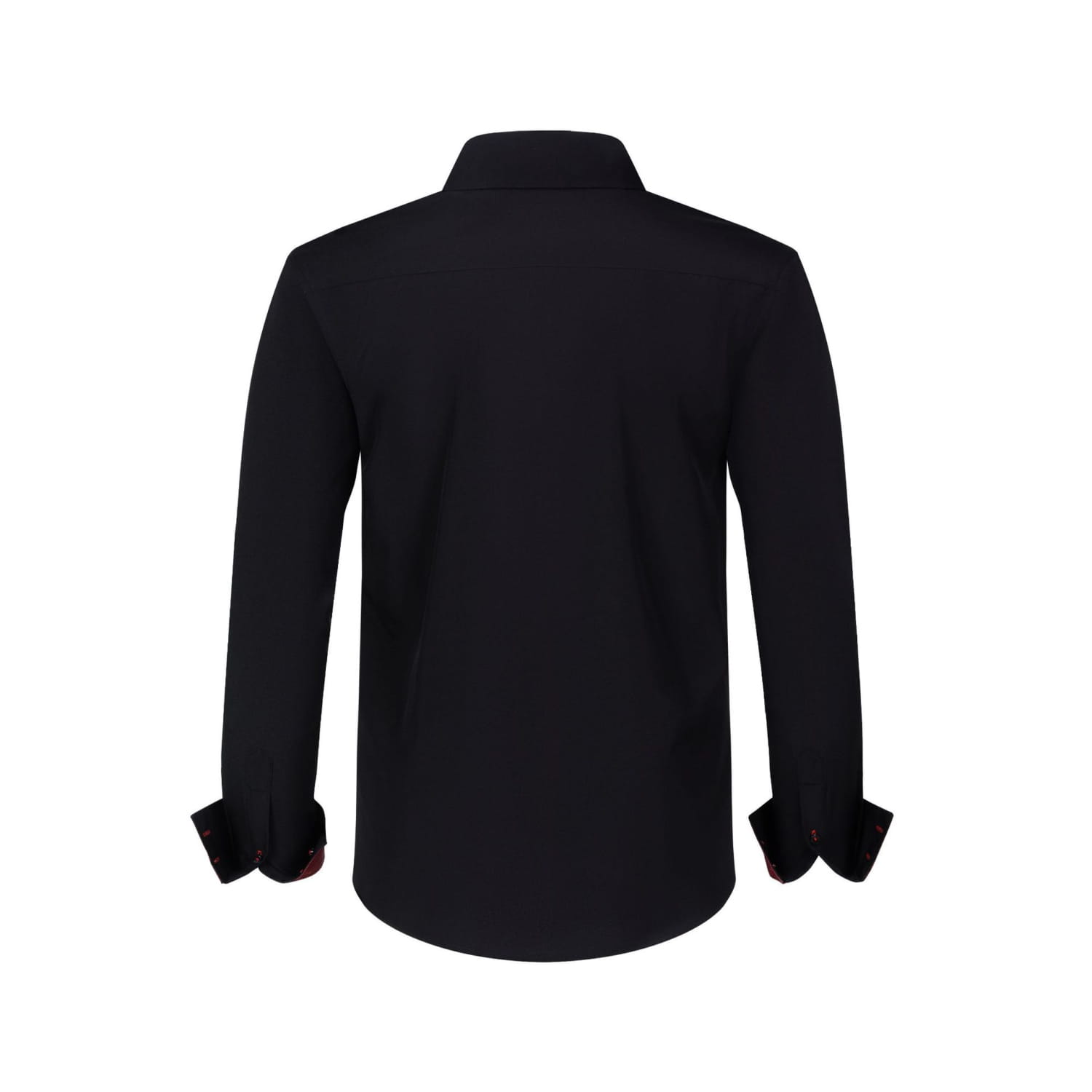 Chemise habillée stretch à empiècements contrastés noire à manches longues, avec des poignets rouges à motifs discrets pour une tenue formelle