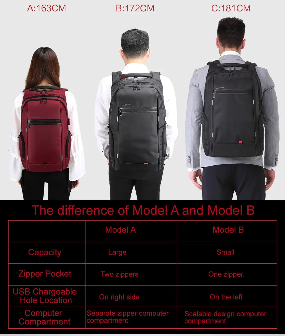 Black and red nylon laptop backpacks with sleek modern design featuring waterproof material and usb charging port for business use.