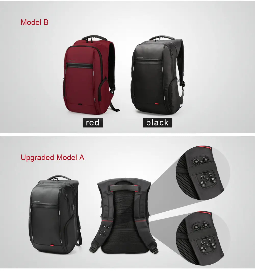 black and red laptop backpacks with waterproof material and usb charging port featuring sleek modern design adjustable shoulder straps and reinforced stitching for business use