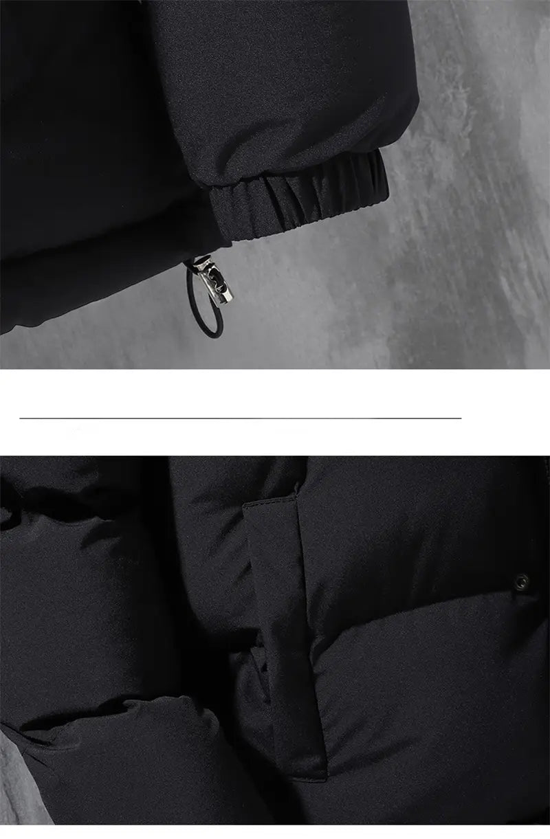 Chaqueta acolchada tipo parka impermeable y cortavientos para hombre, negra, con puño acanalado y tirador de la cremallera plateado