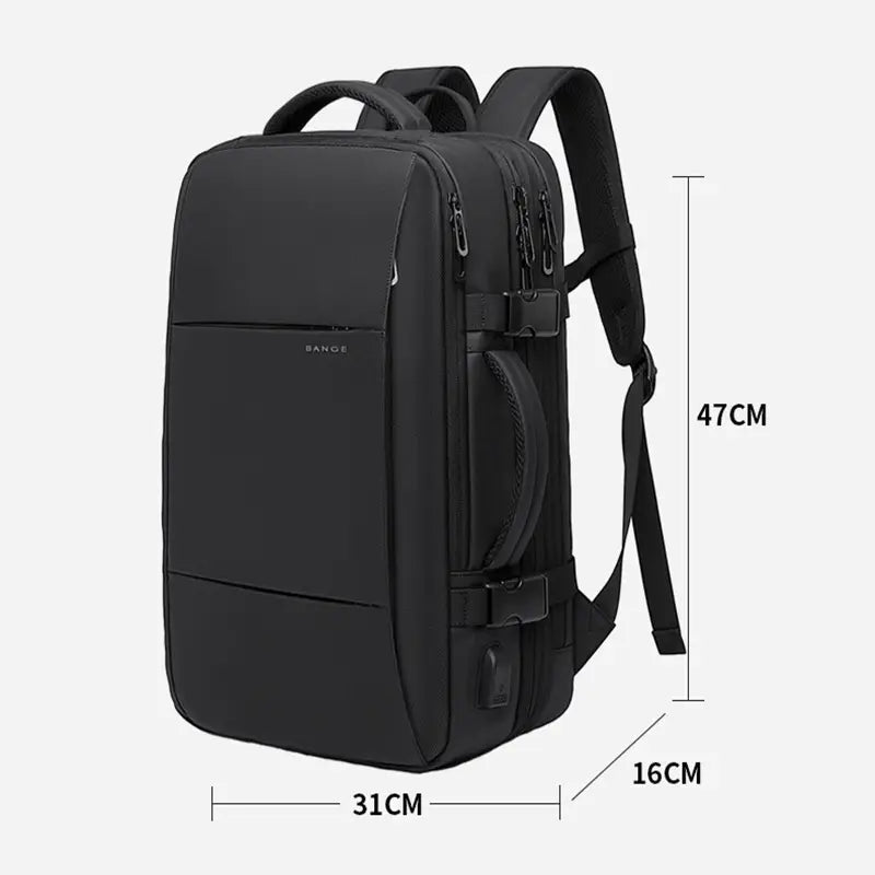 Black sange business backpack waterproof large capacity laptop bag with sleek structured design and multiple zippers for organized storage