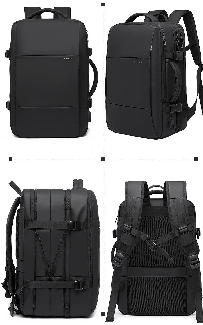Black nanci business backpack waterproof large capacity laptop bag featuring multiple compartments and adjustable straps.