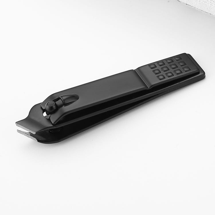 black metal nail clipper made of stainless steel with a textured grip on the handle for precise trimming
