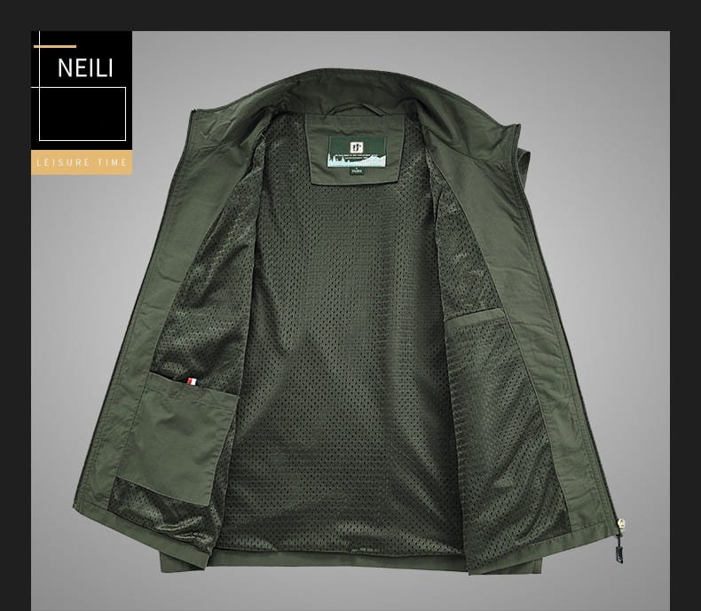 Chaleco táctico verde oliva para hombre de la marca neili con forro de malla y bolsillos con cremallera, diseñado para uso utilitario y de múltiples bolsillos