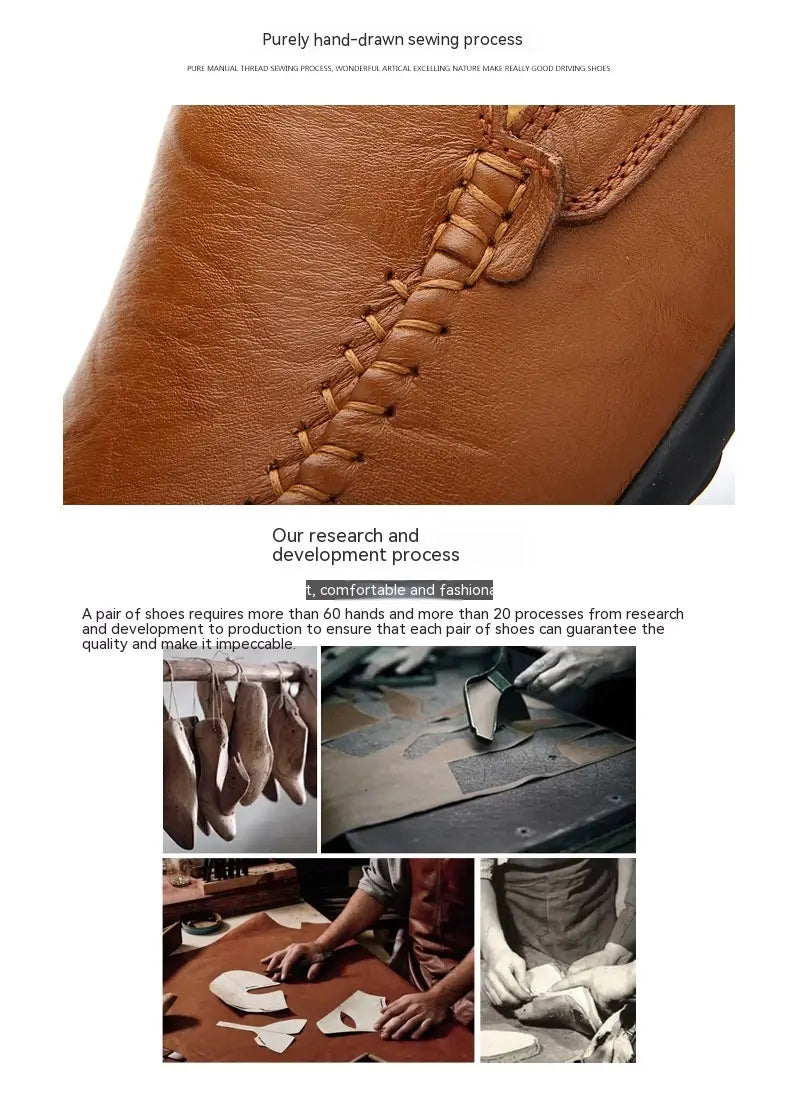 Mocassins sans lacets en cuir pour homme, en cuir camel, avec un décorage à couture faite main complexe pour un usage professionnel décontracté.