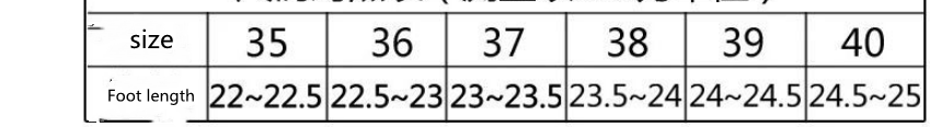 Size chart for Martin Boots women suede fur lined winter shoes showing shoe sizes 35 to 40 with corresponding foot lengths in centimeters.