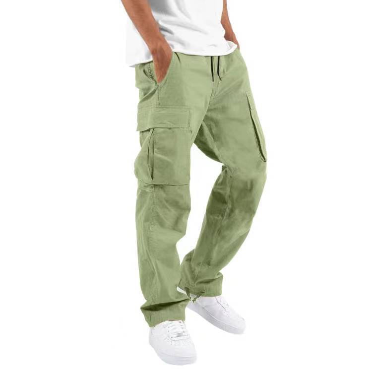 men’s olive green cargo pants with multiple pockets and a drawstring waistband designed for casual wear