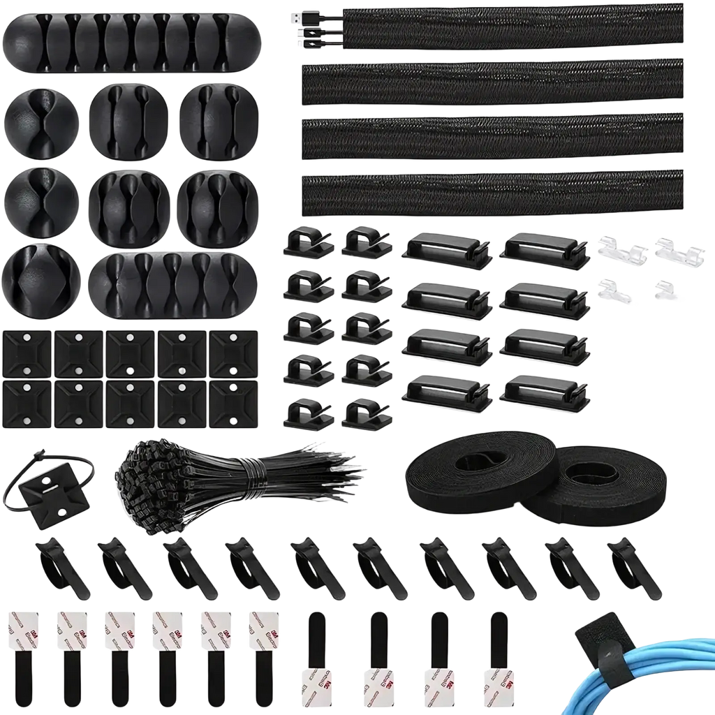 173 piece black cable management kit with assorted clips ties and organizers for neat cord management and wiring