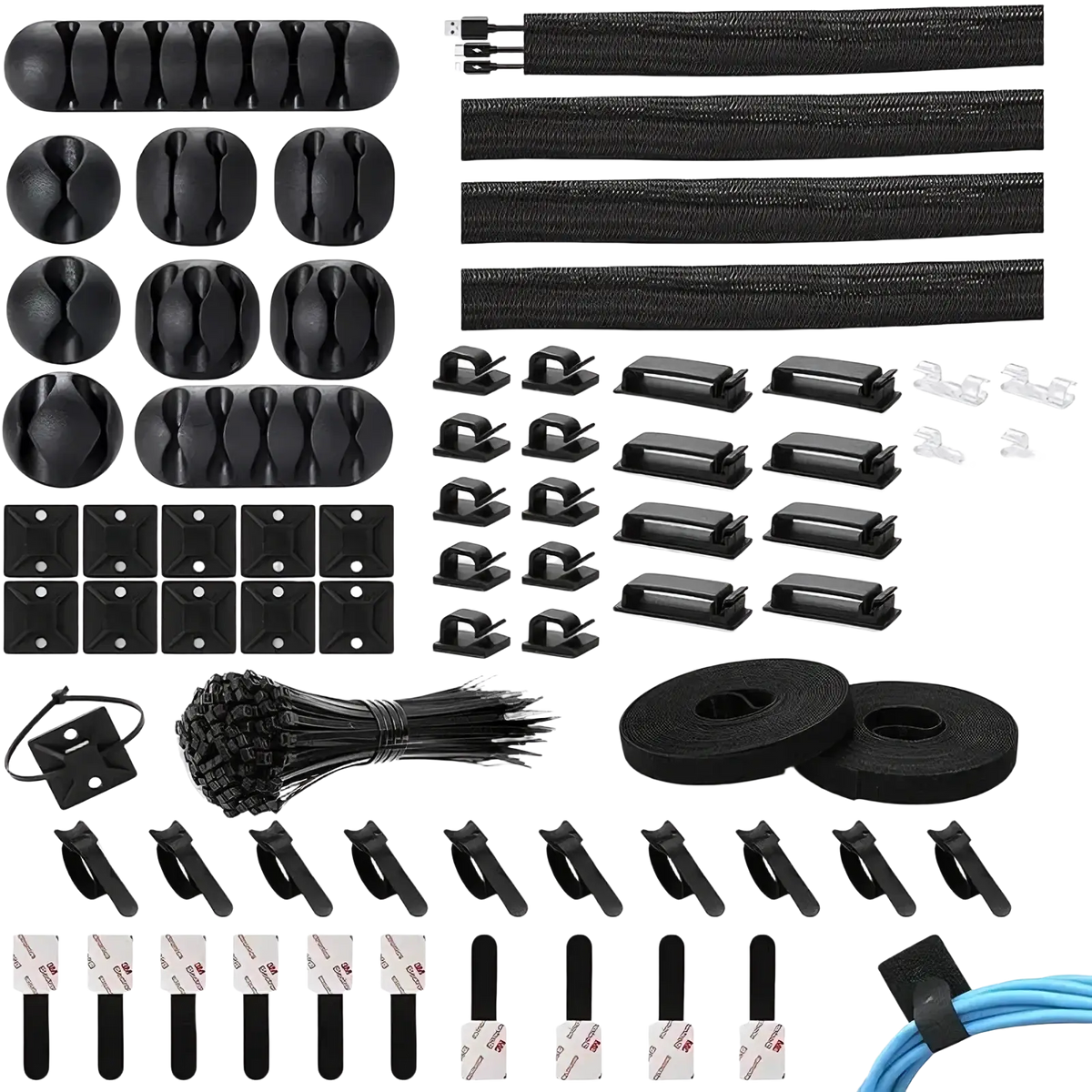 173 piece black cable management kit with assorted clips ties and organizers for neat cord management and wiring