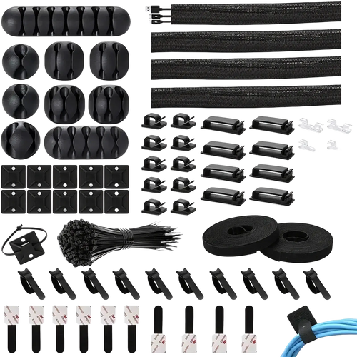 173 piece black cable management kit with assorted clips ties and organizers for neat cord management and wiring