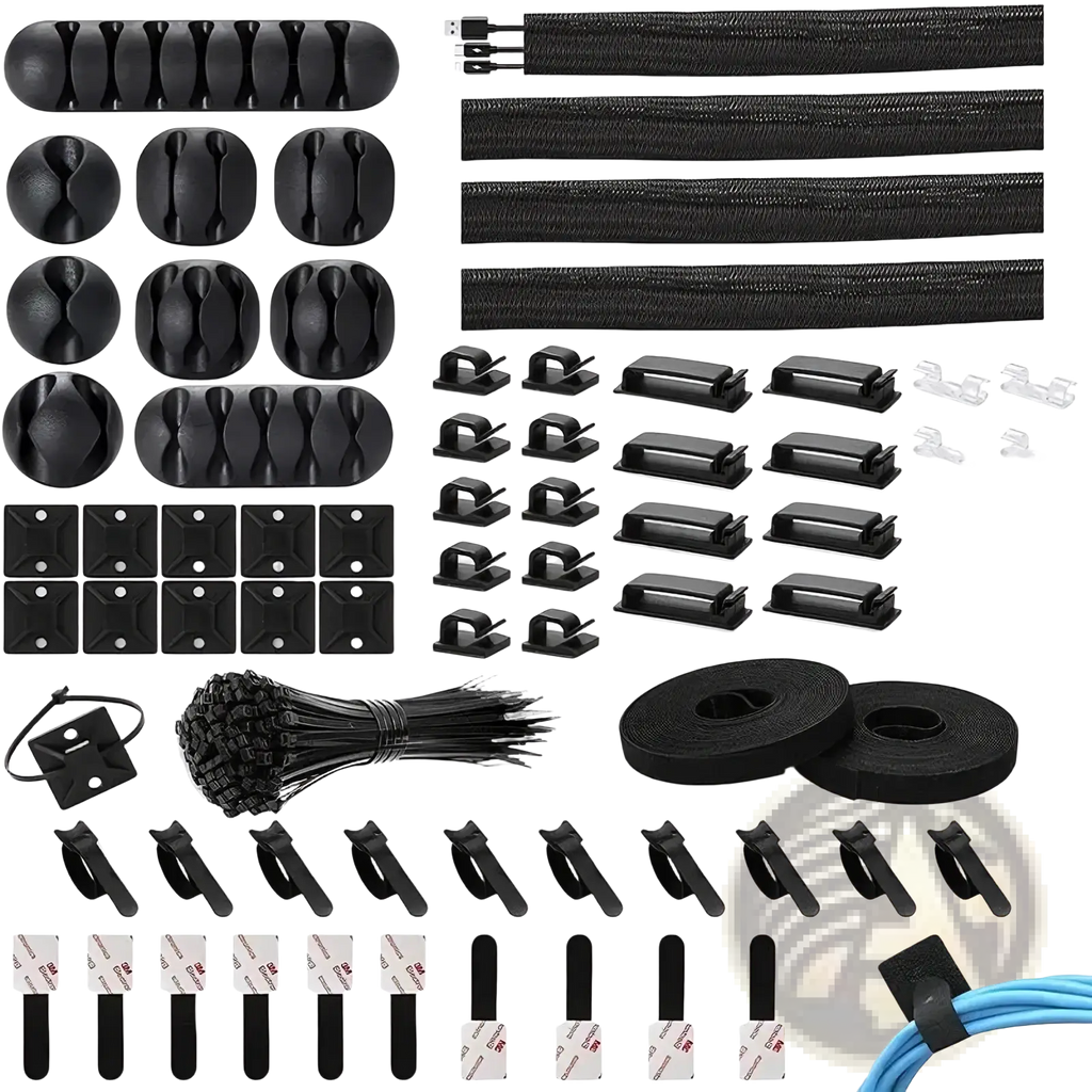 173 piece black cable management kit with assorted clips ties and organizers for neat cord management and wiring