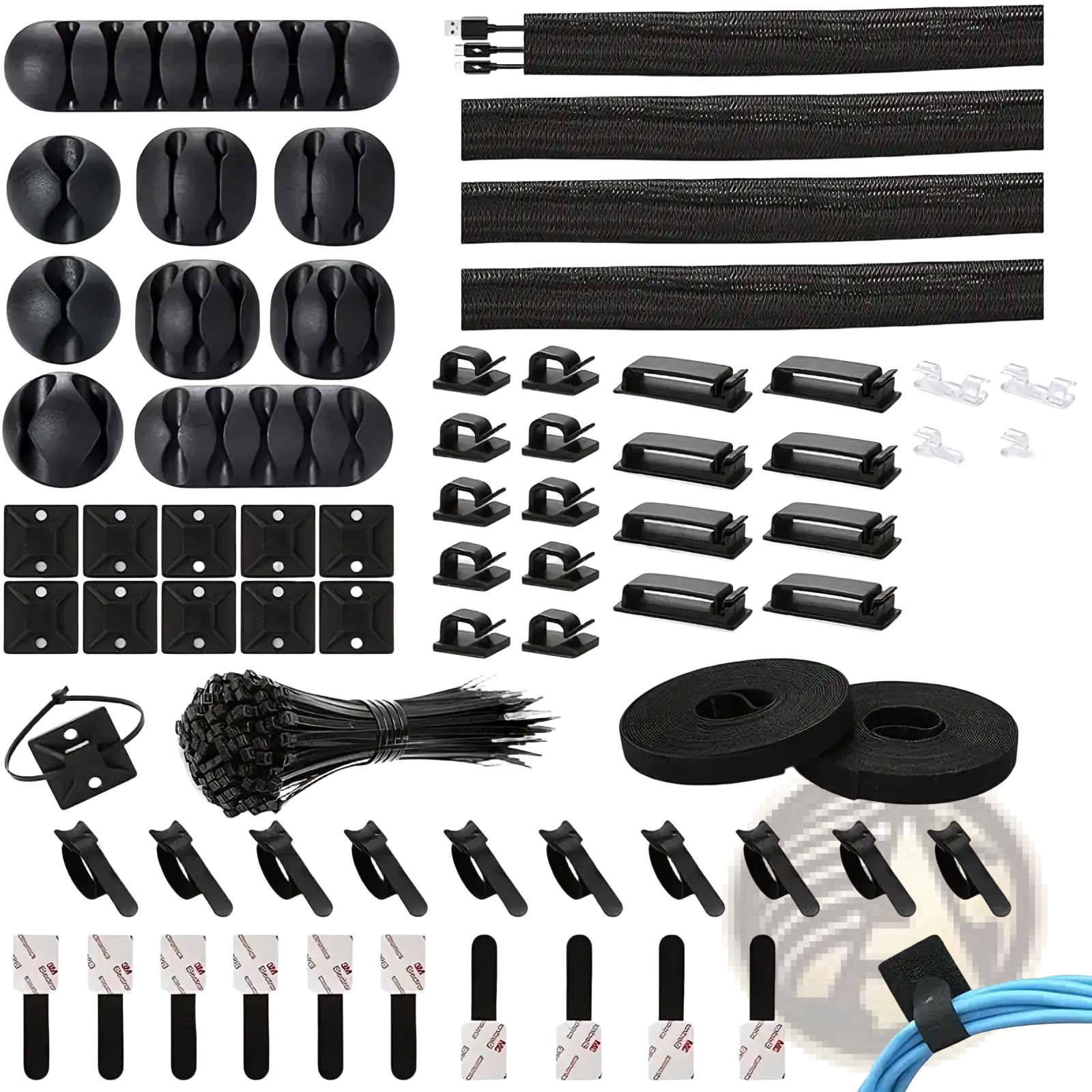 173 piece black cable management kit with assorted clips ties and organizers for neat cord management and wiring