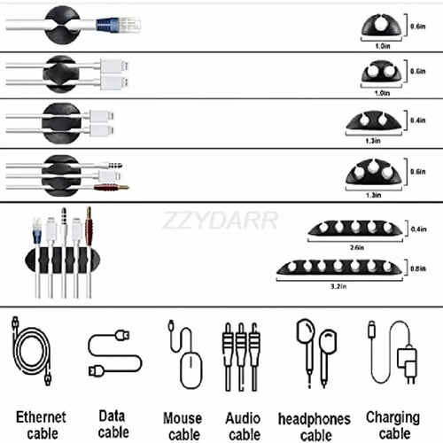 Black plastic cable organizers with varying slots and sizes for different cables in 173 piece cable management kit