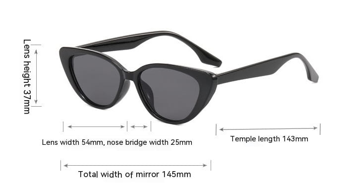 Schwarze Cat-Eye-Sonnenbrille mit dunkelgrau getönten Gläsern und einem eleganten modernen Design für Retro-Chic.