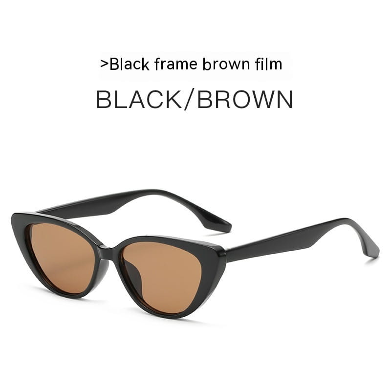 Schwarz gerahmte Retro-Chic-Cat-Eye-Sonnenbrille mit braun getönten Gläsern, entworfen für stilvollen Sonnenschutz.