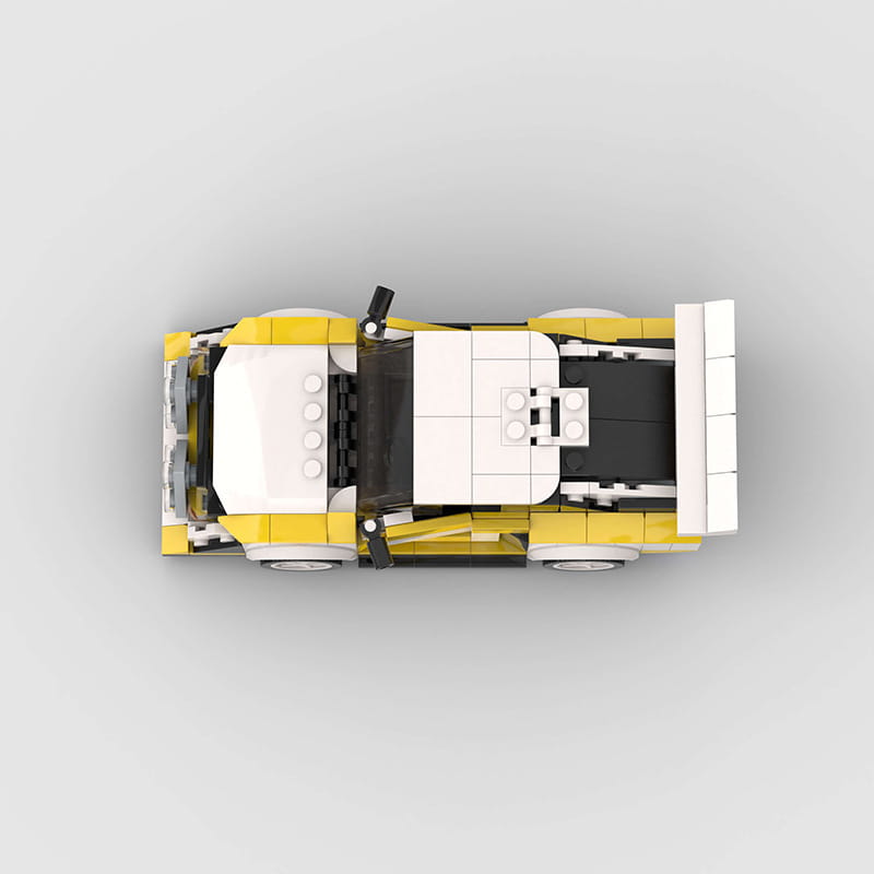 Modelo del kit de construcción del coche de rally Lego Technic Quattro S1 amarillo y blanco con detalles interiores negros, para juguete de carreras tipo moc.