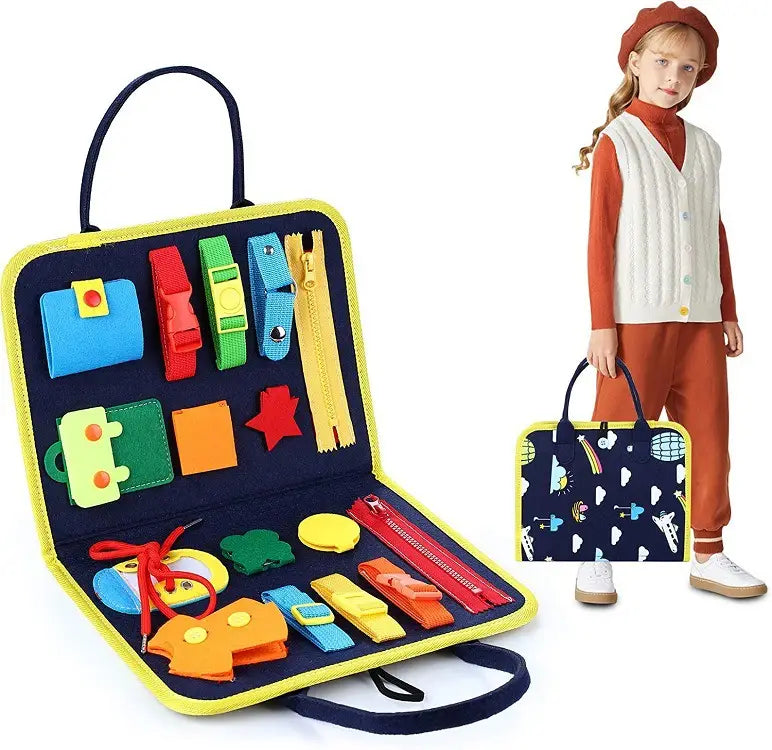 blue felt toddler busy board sensory felt learning toy with colorful zipper buckle and shape toys for interactive play