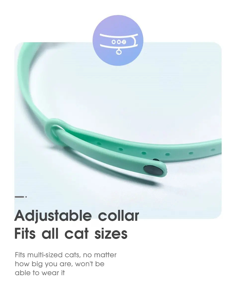 スマートレーザー猫用首輪のインタラクティブUSBトレーニング用おもちゃ用の、黒いプラスチックバックルと、等間隔に配置されたサイズ調整用の穴を備えたミントグリーンのシリコン製調整式猫用首輪。