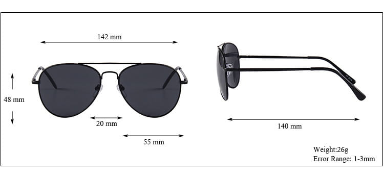 Black aviator sunglasses with dark gray uv400 gradient lenses and a sleek metal frame in retro style.