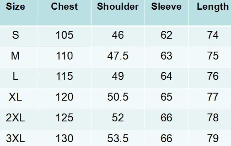 Size chart for olive green wool double-breasted coat showing measurements in centimeters for sizes S through 3XL.