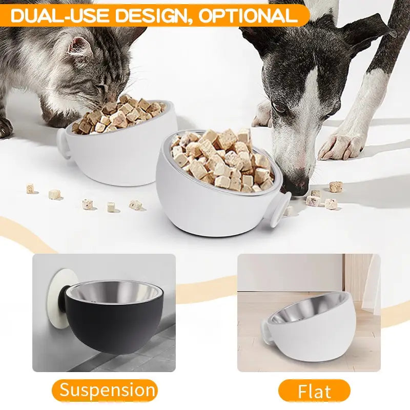 white ceramic magnetic wall mounted pet food bowl with sleek modern design and stainless steel interior for durability