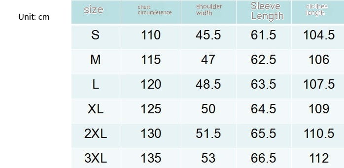 サイズ s から 3XL までの女性用衣類のサイズ表（センチメートルで表示）であり、メンズのウール製トレンチコートのダブルブレスト オーバーコートに関連する寸法を示すもの。