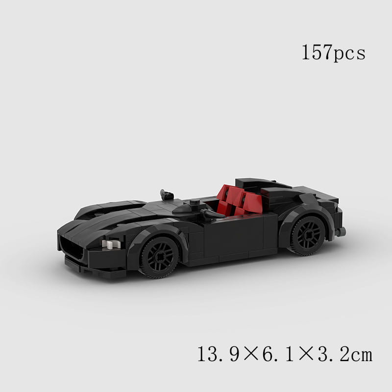 Modèle de voiture de sport cabriolet noire fabriqué à partir de briques en plastique avec des sièges intérieurs rouges, de l’ensemble de blocs de construction pour voiture de course moc éducatif.
