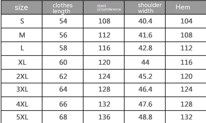 Größentabelle für die taktische Wanderweste mit 14 Taschen aus Mesh-Cargostoff, die die Maße der Damen in Zentimetern von Größe S bis 5XL zeigt.