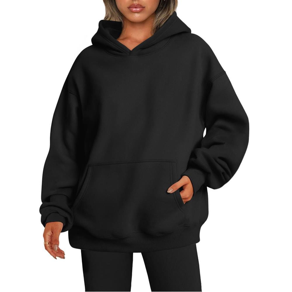 Un sweat à capuche noir surdimensionné avec poche avant et capuche à cordon de serrage, dans un design tie-dye rétro 3D, pour un port casual unisexe.