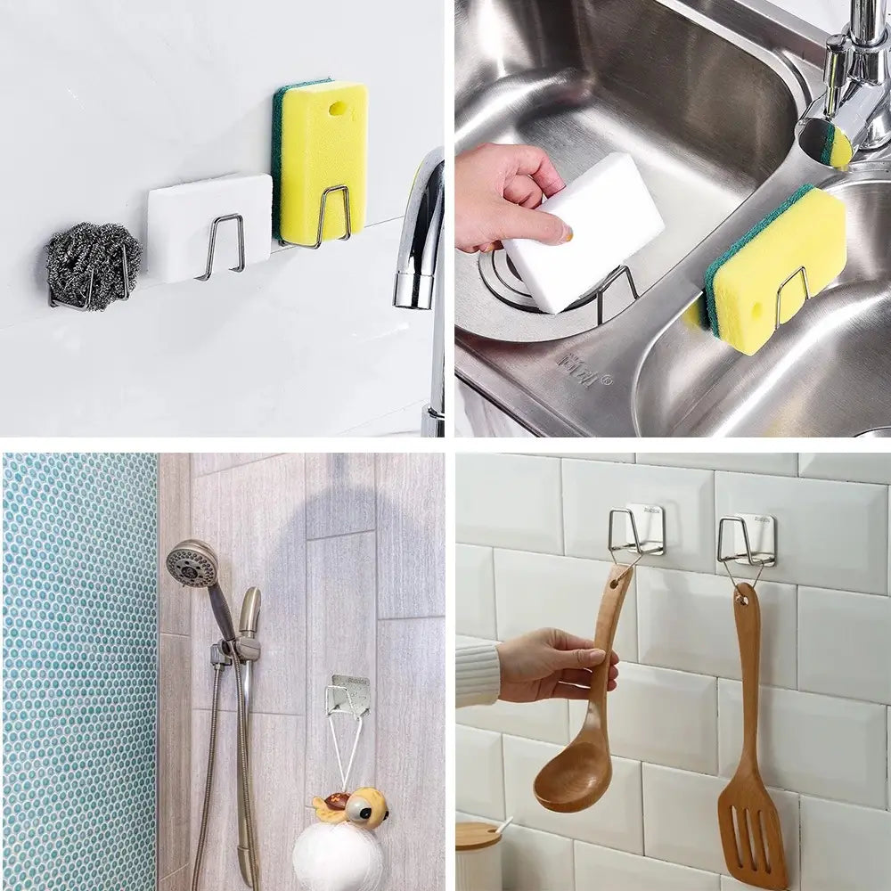 Yellow and green sponge holder with metal hook attachment made of 304 stainless steel for sink drying rack use
