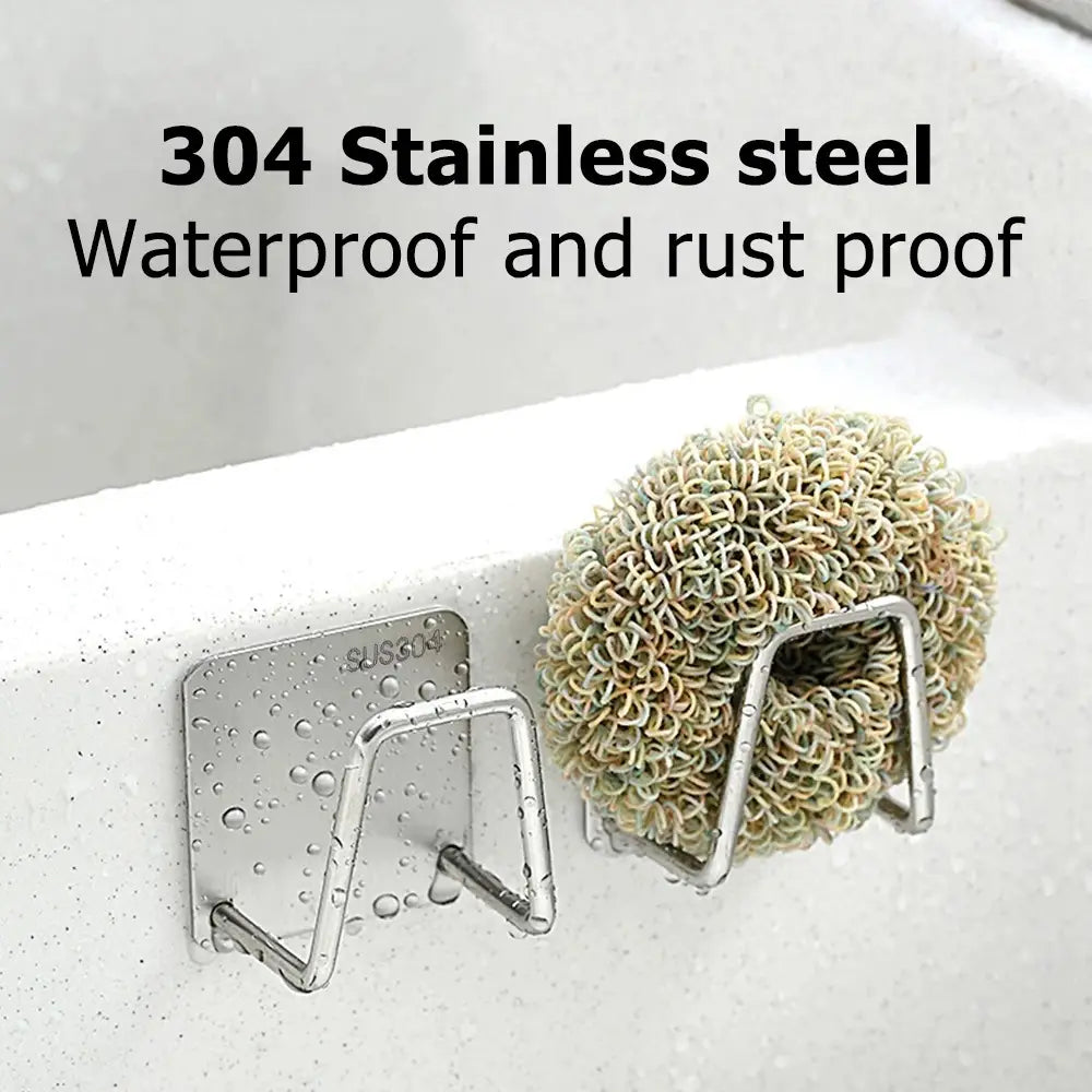 Silver 304 stainless steel sink sponge holder with a sleek minimalist design for drying rack use.