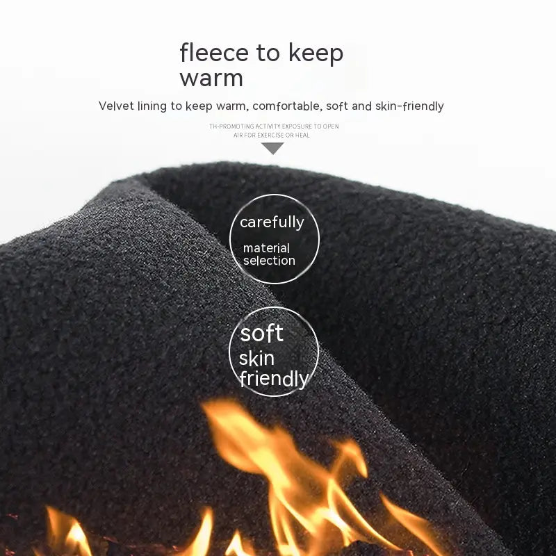 Black fleece fabric with a soft warm velvet lining featured in thermal touchscreen cycling gloves for cold weather use.