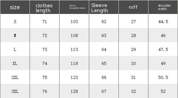 Tabla de tallas para un suéter de mujer que muestra medidas en pulgadas para las tallas pequeña a 3xl, junto con una chaqueta tipo blazer de ante para hombre de doble botonadura.